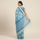 Serene Sky Blue Kota Doria Block-Printed Saree with Zari Border