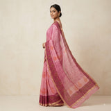 Vibrant Pink Handblock Printed Kota Doria Saree