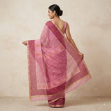 Vibrant Pink Handblock Printed Kota Doria Saree
