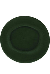 Dark green beret hat, viewed from top and side angles