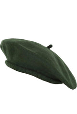 Dark green beret hat, viewed from top and side angles